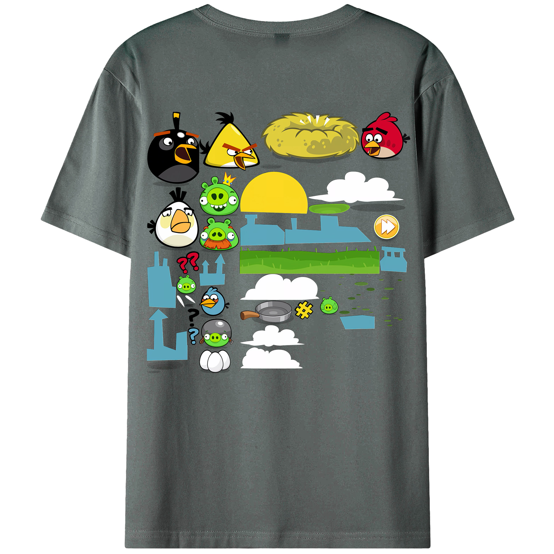 （画像用） Angry Birds アングリーバード 綿100％ メンズ半袖Tシャツ（バックプリント） 通気性